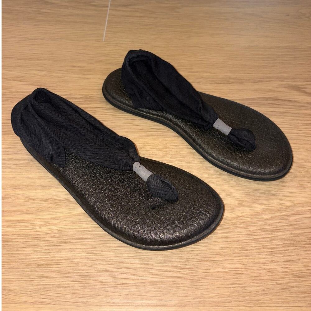 Sanuk black cloth yoga sling sandals womens size 6